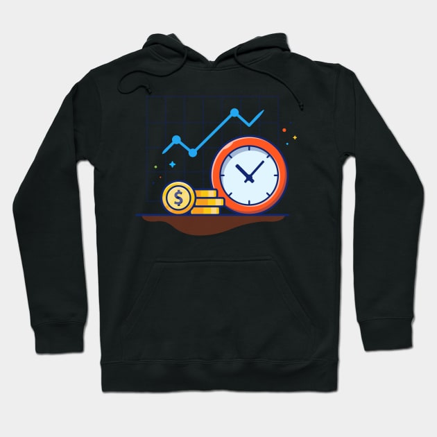 Clock with coin and graph cartoon Hoodie by Catalyst Labs